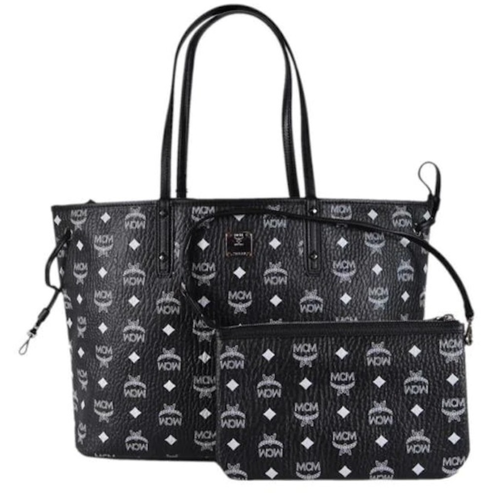 MCM Medium Liz Reversible Visetos Shopper Tote in Black & White